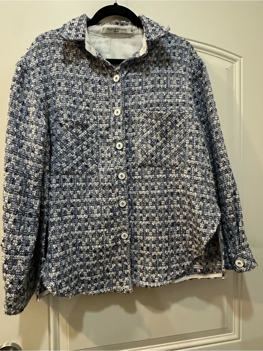 Blue Tweed Button-Front Jacket - Picture 5 of 5
